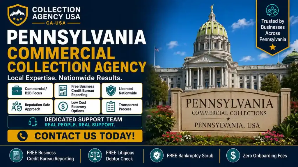 Pennsylvania commercial collection agency helping businesses recover B2B debt across Philadelphia, Pittsburgh, Allentown and Harrisburg