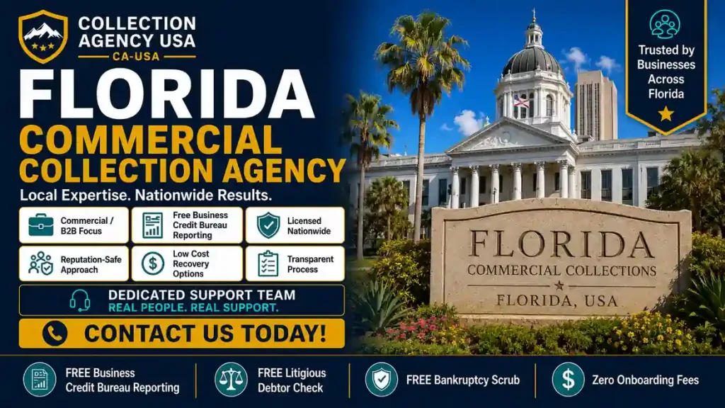 Florida commercial collection agency helping businesses recover B2B debt across Miami, Tampa, Orlando and Jacksonville
